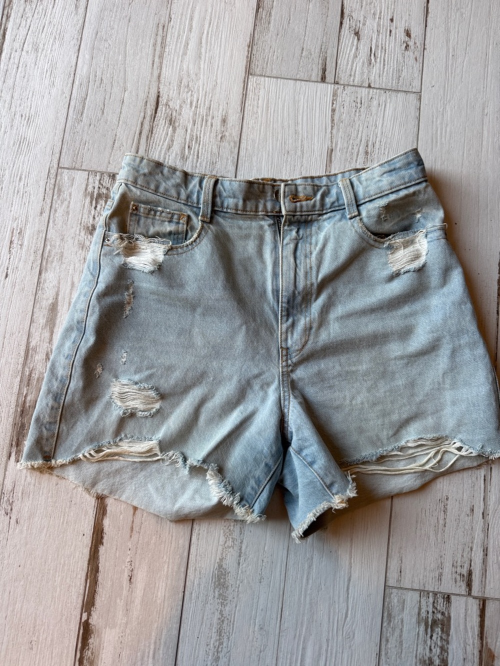 Zara Light Blue Distressed Denim Shorts